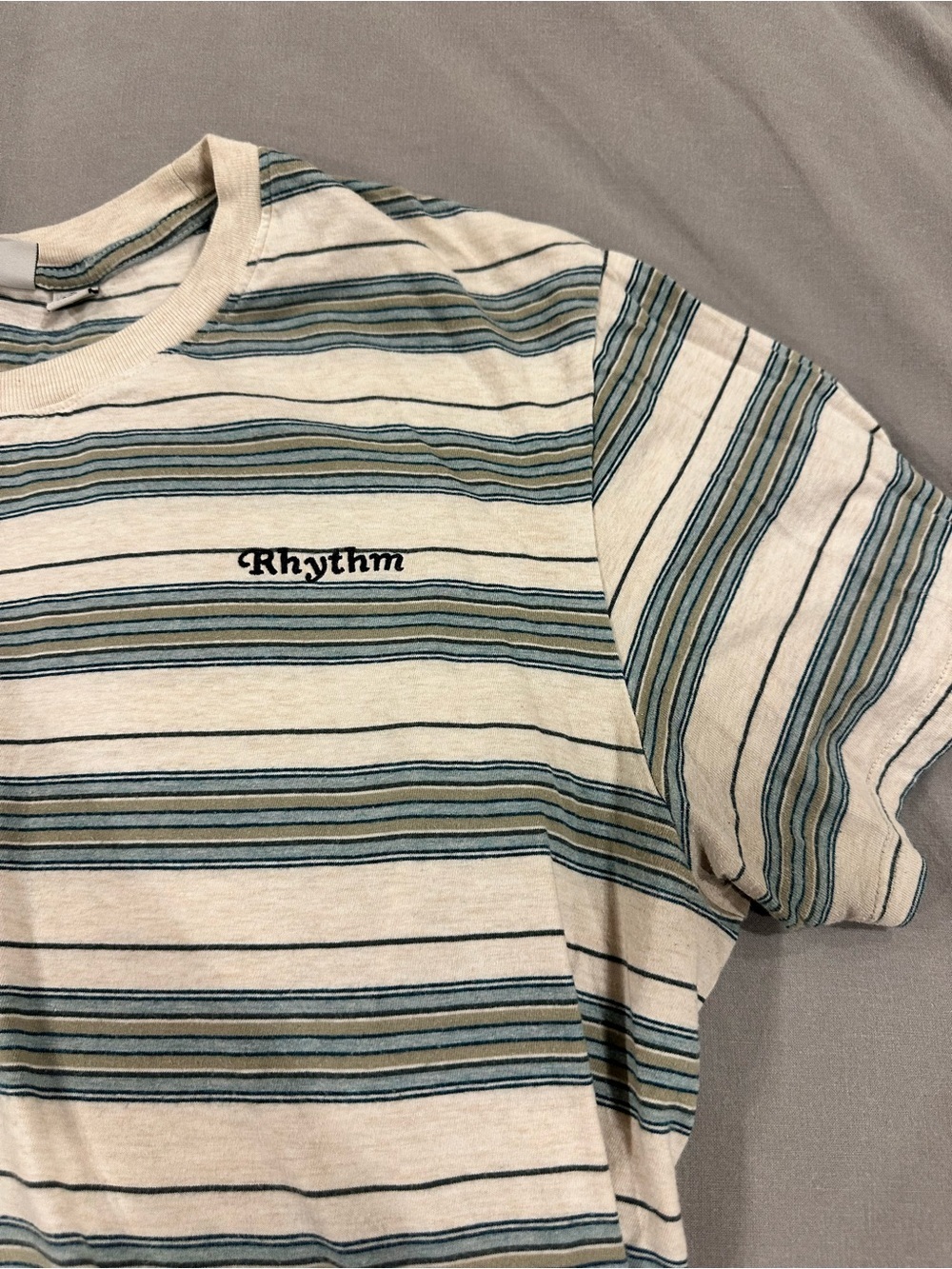 Rhythm Horizontal Stripe Tee in Cream & Teal-Blue - Picture 2 of 3